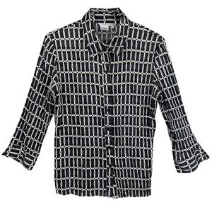 Fred David Womens Black White Chain‎ Link 70s Look Stretch Button Up Blouse L